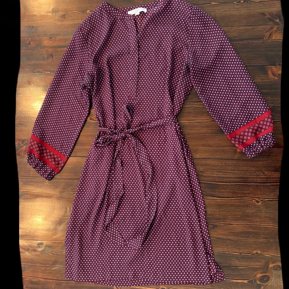 LOFT Wine with Blue print Shirt Dress